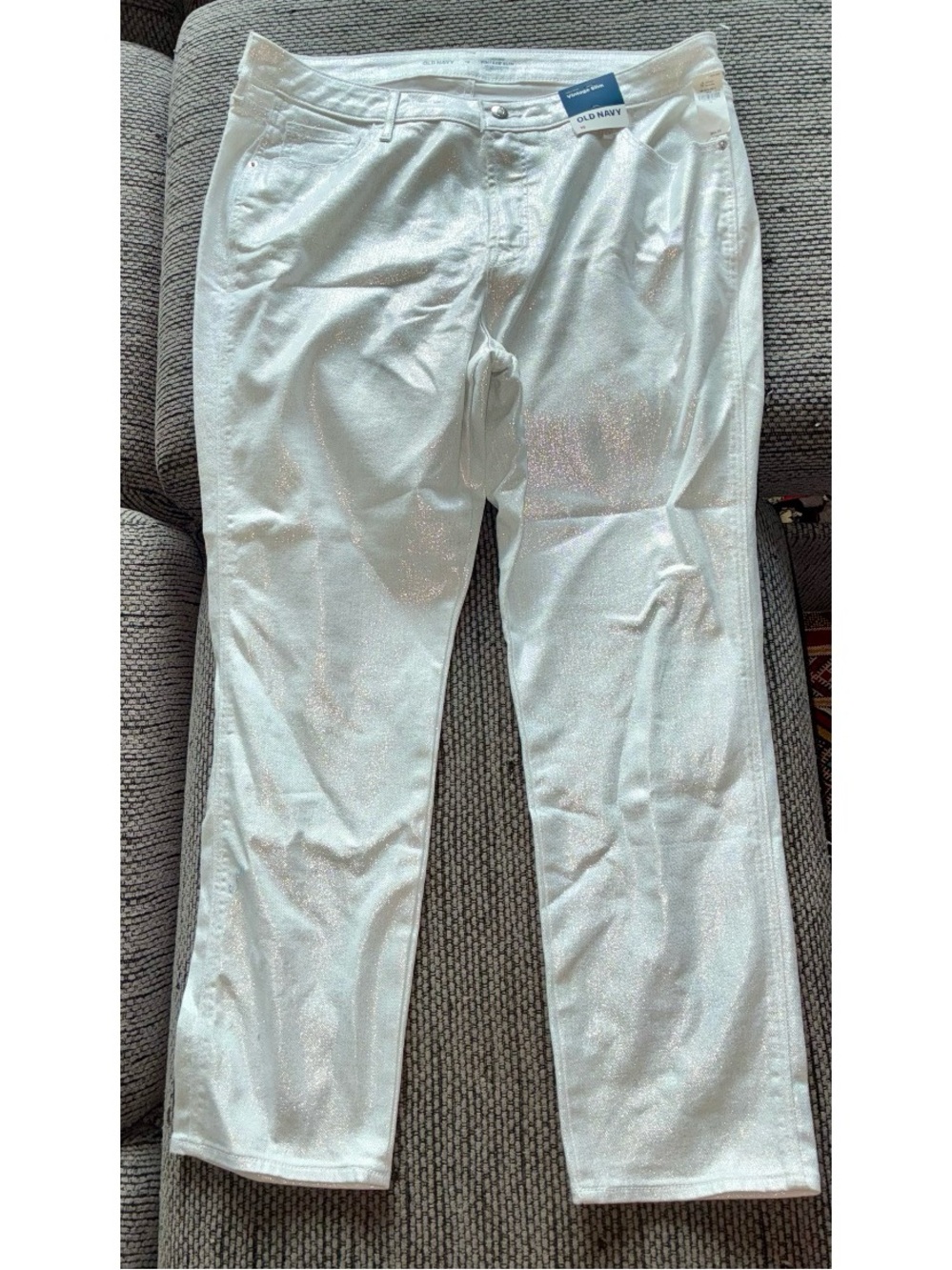 NWT $54.99 Old Navy Sparkly White Jeans, High-rise “Vintage Slim,” SZ 16